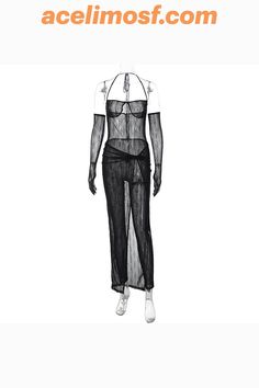 acelimosf™-Sheer mesh solid halter self tie gloves backless jumpsuit skirt set Darkwave Fashion, Fashion Goth, Backless Jumpsuit, Jumpsuit Skirt, Goth Fashion, Long Skirt