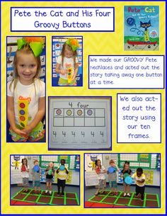 an advertisement for pete the cat and his four grooy buttons with pictures of children