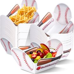 PRICES MAY VARY. Adequate Quantity: there are 100 pieces of baseball paper food bowls colored with white; The abundant quantity can satisfy your party needs and replacements demand Appropriate Size: the bottom size of these serving trays measures about 3.94 x 2.76 x 1.97 inches/ 10 x 7 x 5 cm, the top size is about 6.69 x 3.94 inches/ 17 x 10 cm, compact and lightweight, which are easy to put or store anywhere you want with saving space Reliable Material: mainly made of whiteboard paper, disposa Baseball Dessert Table Backdrop, Baseball Buffet Table, Airplane Fruit Tray, Baseball Food, Disposable Serving Trays, Baseball Party Favors, Baseball Theme Birthday, Baseball Stitching, Paper Bowl