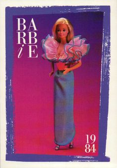 an advertisement for barbie dolls with a woman in a dress