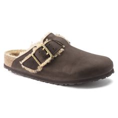 Boston Bold Shearling Nubuck Leather Espresso | BIRKENSTOCK Birkenstock Styles, Boston Clog, Calf Muscles, Birkenstock Boston, Birkenstock Boston Clog, Platform Wedge Sandals, Brass Buckle, Clogs Shoes, Uk Fashion