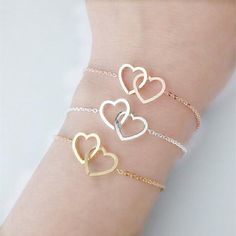 Double Heart Bracelet Heart Bracelets, Boho Style Bracelets, Boho Men, Gold Bracelet For Women, Couple Jewelry, Gold Heart Necklace, Foot Jewelry, Pretty Bracelets, Double Heart