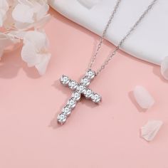 💖 100% Handcrafted with Care 💖 Solid 925 Sterling Silver 💖 Set with 5 Beautifully Selected Cubic Zirconia Stones 💖 Lab-Grown Gemstone for Ethical Beauty 💖 Rhodium-Plated for Long-Lasting Shine and Protection 💖 This stunning 925 sterling silver cross necklace, adorned with 5 carefully selected cubic zirconia stones, is a symbol of strength and purity in faith. With its timeless and minimalist design, this piece is perfect for daily wear, reminding the wearer of the protection and grace of t Personalized Gift Cards, Silver Cross Necklace, Sterling Silver Cross Necklace, Crystal Cross, Gothic Accessories, Moissanite Necklace, Mens Jewelry Necklace, Sterling Silver Cross, Silver Cross