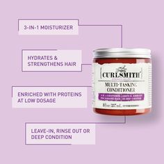 Protein-enriched multi-purpose cream that can be used as rinse-out, deep conditioner or leave-in hair moisturizer. Curl Smith, Hair Moisturizer, Target Hair Products, Protein Conditioner, High Porosity Hair, Low Porosity Hair Products, Soften Hair, Hair Porosity, Types Of Curls