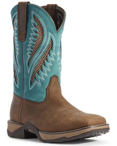 Ariat Women's Anthem VentTEK Western Boots - Wide Square Toe, Brown Turquoise Boots, Square Toe Western Boots, Girl Cowboy Boots, Composite Toe Work Boots, Twisted X Boots, Ariat Boots, Square Toe Boots, Western Boots Women, Safety Boots