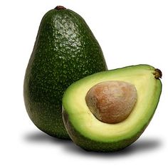 an avocado cut in half on a white background