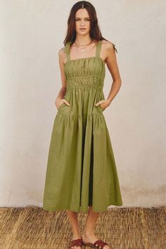 Azalea Amalfi Midi Dress Green Cotton Midi Length Sleeveless Dress, Green Tiered Midi Dress For Daywear, Breezy Green Midi Dress, Casual Green Midi-length Sleeveless Dress, Green Cotton Midi-length Sleeveless Dress, Knit Outerwear, Dress With Tie, Cotton Midi Dress, Mid Dresses