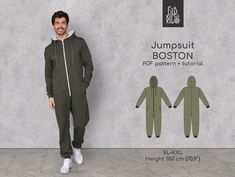 a man standing in front of a wall wearing a jumpsuit boston pf pattern