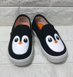 Baby Penguin Shoes-Shoes-ButterMakesMeHappy Tie Dye Crafts, Hand Painted Shoes, Baby Penguins, Vans Slip On, Christmas Penguin, Brand Style, Diy Shoes, Painted Shoes, Adorable Baby