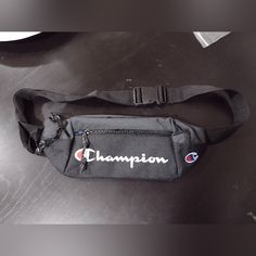 Champion Shoulder/Waist Bag, Brand New With Tags Casual Black Belt Bag With Mobile Phone Holder, Casual Black Belt Bag With Zipper Pocket, Casual Black Pouch Belt Bag, Trendy Black Belt Bag For Streetwear, Casual Black Belt Bag For School, Sporty Black Belt Bag With Cell Phone Pocket, Black Belt Bag With Pockets For School, Casual Black Belt Bag With Removable Pouch, Casual Black Belt Bag With Belt Loops