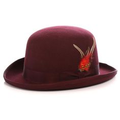 Men Derby Bowler Hat-Burgundy - Church Suits For Less Mens Derby Hats, Ribbon Feather, Groomsmen Tuxedos, Wedding Suits Groomsmen, Tall Hat, Derby Outfits, Felt Crown, Mens Hats Fashion, Mens Hat