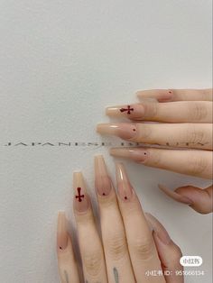 Cool Nails Coffin, Vivienne Westwood Inspired Nails, Ethel Cain Nails, The 1975 Nails, Doja Cat Nails, Coffin Nude Nails, Vamp Nails, Red Vivienne Westwood, Nails With Red