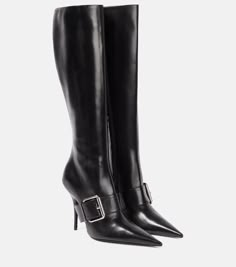 Find BALENCIAGA Knife 110 Leather Knee-high Boots on Editorialist. Upper: leather. Lining: leather. Sole: leather insole and sole. Toe shape: pointed toe. Made in Italy. Includes: shoe box. Designer color name: Black / Silver. Closure: zipped side. Balenciaga Boots, Black Balenciaga, Black High Boots, Pointed Toe Boots, Balenciaga Shoes, Knee High Leather Boots, Mode Inspo, Pretty Shoes, Dream Shoes