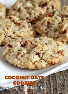 coconut date cookies on a white plate