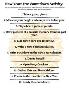 the new year's eve count down activity is shown in this printable worksheet