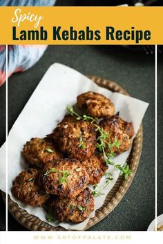 the recipe for lamb kebabs is shown on a plate