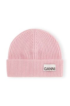 This Light Pink Fitted Wool Rib Knit Beanie is made from a blend of recycled wool and features a GANNI logo. GANNI Light Pink Fitted Rib Knit Wool Beanie in Mauve Chalk | Women's Knitted Wool Beanie, Holiday Party Outfit, Women's Beanie, Wool Beanie, Knit Cap, Crossbody Tote, Dress And Heels, Scarf Hairstyles, Swimwear Accessories