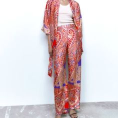 Zara Printed Pants /Zara Loose Fitted Palazo Pants Size M Summer Wide-leg Paisley Print Pants, Spring Wide-leg Paisley Print Pants, Spring Paisley Print Wide-leg Pants, Wide Leg Patterned Pants With Paisley Print, Patterned Wide Leg Pants With Paisley Print, Summer Wide Leg Paisley Print Pants, Summer Wide Leg Pants With Paisley Print, Summer Wide-leg Pants With Paisley Print, Summer Wide-leg Paisley Pants