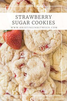 strawberry sugar cookies stacked on top of each other with the words, strawberry sugar cookies