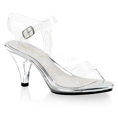 **This style runs small. Please order 1 size up for a better fit. This is a listing for a new pair of 3" Clear Heels.  Made by Fabulicious and the style name is Belle-308. Perfect low heels for Pageants, Prom or Wedding Parties. Available sizes: 5, 6, 7, 8, 9, 10, 11, 12 Use the drop down menus above to select your size.  If you need help converting your international shoe size, please refer to the manufacturer's shoe size conversion chart below. **30 Day Return Policy Manufacturer's Internation Elegant Slippers, Alternative Shoes, Single Sole Heels, Festival Shoes, Clear Shoes, Punk Boots, Pleaser Shoes, Ankle Strap High Heels, Cosplay Shoes