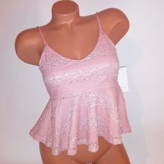 Frenchi Tank Top Crop Medium Light Pink Lace Camisole Cami Bust15" Length 16" New With Tags *Bundle To Save Chavonne11 51820 4w Summer Party Camisole Top, Flirty Sleeveless Lace Top For Spring, Flirty Lace Top For Summer, Fitted Pink Cami Blouse, Pink Stretch Lace Top For Spring, Feminine Summer Party Lace Top, Pink Lace Top For Spring Party, Casual Summer Lace Top For Party, Casual Lace Top For Summer Parties