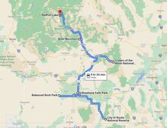 a map showing the route to yellowstone national park