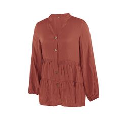 Rust Red Button Pleated Long Sleeve Blouse Red V-neck Blouse With Buttons, Red Button Closure Blouse For Fall, Fall Red Blouse With Button Closure, Red Blouse With Button Closure For Fall, Red Long Sleeve Blouse With Buttons, Red Button, Women Tops, Sleeve Blouse, Shirt Blouses