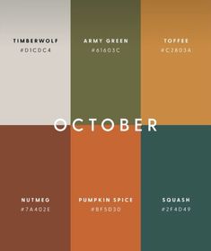 the color scheme for october is shown in different colors and font, as well as numbers