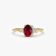 14k Diamond and Oval Ruby Ring – FERKOS FJ Ruby Ring Simple, Oval Ruby Ring, Antique Ruby Ring, Ruby Wedding Rings, Ruby Wedding, Ruby Diamond Rings, Oval Engagement, Dream Engagement Rings, Local Jewelry