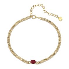 ONE OF A KIND COLLECTION: The SHAY Ruby Solitaire Pave Mini Link Necklace. This item is in stock and ready to ship in 1 - 3 days. Details: 18K Yellow Gold White Diamonds: approx 5cts Ruby: approx 3.5cts 5mm | Length: 12.25-14.5in / 31-37cm Closure: Lobster Clasp Natural, untreated gemstones CONTACT us to further customize Product Number: SN398 All GBP & EUR pricing includes duties & taxes. We offer complimentary International shipping and 2 day shipping within the US. For estimated delivery lead Ring Chart, Link Necklace, White Diamonds, Diamond White, Lobster Clasp, Ruby, Ring Size, Bangles, Finding Yourself