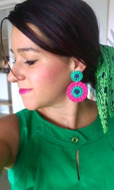 Super GROOVY statement earrings inspired by my love of the 60's and 70's and my wardrobe full of bright vintage prints.  Handmade Crochet, all cotton, and finished with surgical steel studs, so perfect for those sensitive lobes.  Starched so they hold their nice shape All my earrings are super light weight! So go big and bold without the weight worry!  💚Get your GROOVE ON with a pair of these super fun statement earrings! 💜 Perfect for a cheeky little YOU purchase or an absolutely perfect gift! Check out my other items in my Shop for combined postage  https://www.etsy.com/au/shop/MayaLaneShop Follow me on instagram @my.maya.lane to keep up with my newest creations Retro Handmade Earrings For Party, Handmade Retro Earrings For Party, Handmade Retro Party Earrings, Bold Handmade Earrings For Party, Bold Handmade Party Earrings, 70s Earrings, Fan Style, Crochet Sunflower, Retro 60s