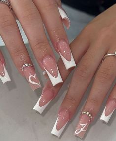 Coffin French Tips, Coffin French, Hoco Nails, Square Neck Long Sleeve, Spring Nail Designs, Nagel Tips, French Tip Acrylic Nails, Girly Acrylic Nails, Dope Nail Designs