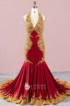 glamorous beaded gold lace burgundy mermaid prom dress Burgundy Mermaid Prom Dress, Burgundy Mermaid Dress, Girl Prom Dress, Girl Prom, Custom Made Prom Dress, Dress Train, Prom Girl Dresses, Mermaid Prom Dress, Prom Style