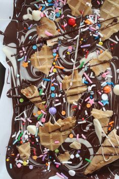 chocolate covered waffles with sprinkles and candy