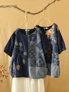 Babakud Women Summer Vintage Blossom Patchwork T- Shirt Cheap Fitted Patchwork Shirt, Multicolor Patchwork T-shirt For Summer, Retro Patchwork T-shirt For Spring, Multicolor Patchwork Short Sleeve T-shirt, Relaxed Fit Cotton Patchwork Tops, Retro Short Sleeve Top With Floral Embroidery, Blue Patchwork Short Sleeve Top, Spring Patchwork Short Sleeve T-shirt, Spring Short Sleeve Patchwork T-shirt