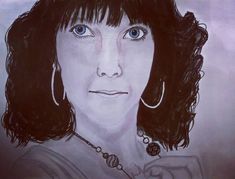 a drawing of a woman with blue eyes