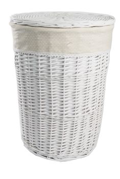 a white wicker basket with a lid