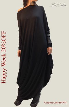 Black Asymmetrical Tunic/ Long Sleeve Kaftan by FloAtelier on Etsy, $65.00 Women Fashion Plus Size, Maternity Fashion Dresses, Kaftan Women, Plus Size Maternity Dresses, Dress Maternity, Loose Long Sleeve, Oversized Dress, Fashion Plus Size, Hippie Chic