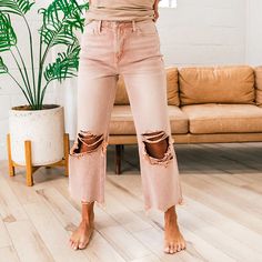 NEW! Vervet Blush 90's Crop Flare Jeans – Arrow Twenty Two Pink Jeans Outfit Summer, Pink Jeans Outfit, Pink Ripped Jeans, Light Pink Jeans, Crop Flare Jeans, Stitch Fix Fall, Crop Flare, Stitch Fix Outfits, Twenty Two