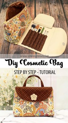 DIY Cosmetic Bag with Brush HolderHow to make a Travel Makeup Bag [sewingtimes] Diy Cosmetic Bag, Cosmetic Bags Diy, Makeup Bag Pattern, Pig Bag, Diy Pouch, Colorful Hairstyles, Sewing Machine Projects, Travel Makeup Bag, Diy Bags Patterns