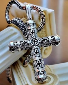 This imposing cross is made of oxidized silver 925. It has a bale with big opening so you can fit any chain or cord you like. I suggest it with a box chain in 3x3 mm. You can buy the cross only or with the chain. Dimensions : 4x6 cm with the bale **For more Byzantine designs visit : https://www.etsy.com/shop/YianniJewellery Byzantine Cross, Mens Cross Necklace, Pendant Necklace Silver, Skull Pendant, Silver 925 Necklace, Cross Jewelry, Cross Pendant Necklace, Chains For Men, Necklace Silver