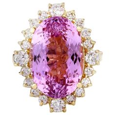 Discover luxury with this 14K Solid Yellow Gold Diamond Ring featuring a mesmerizing 13.90 Carat Natural Kunzite. Crafted from exquisite 14K Yellow Gold. 13.90 Carat Natural Kunzite 14K Solid Yellow Gold Diamond Ring Material: 14K Yellow Gold Mainstone: Kunzite Stone Color: Pink Stone Weight: 12.80 Carat Stone Shape: Oval Stone Dimensions: 16.00x12.00 mm Stone Creation Method: Natural Stone Treatment Method: Heat-treated Gemstone 1: Diamond Stone Color: F-G Stone Clarity: VS2-SI1 Stone Weight: 1 Emerald Eternity Ring, Champagne Ring, Yellow Diamond Rings, Yellow Gold Diamond Ring, Vintage Jewelry Art, Pink Sapphire Ring, Gold Diamond Ring, White Gold Diamond Rings, Lovely Ring