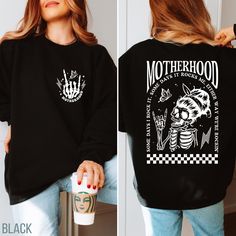 Motherhood Sweatshirt, Some Days I Rock It, Rocker Mama, Cute Skeleton Sweater, Rocker Mom Sweatshirt, Rockin Sweatshirt, Motherhood Sweater T-Shirt Also Available: https://www.etsy.com/listing/1713895623/comfort-colors-motherhood-shirt-some Hello everyone! Welcome to Good Vibe Quotes! Here, you'll find a wide selection of unique, affordable, and high-quality designs perfect for your friends and family. To Make Your Ordering Process Seamless, Please Follow These steps: - Read all the relevant information and review the product photos. - Select the desired t-shirt type and choose your size from the first dropdown menu. - Choose the color of the garment from the second dropdown menu. - Click "Add to Cart." - Interested in ordering more products? Simply click the back button and repeat steps Motherhood Shirts, Good Vibes Quotes, Cute Skeleton, Mom Sweatshirt, High Quality Design, Mom Shirts, Types Of Shirts, Unisex Sweatshirt, Comfort Colors