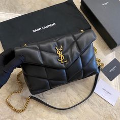 Yves Saint Laurent YSL LOULOU PUFFER mini bag can be bi-folded on the back, one shoulder, quilted lambskin bag, brushed metal trim, grosgrain lining, magnetic four-button closure, one zipper inner pocket,

 size 23*15.5*8.5cm Ysl Bags, Large Leather Bag, Lv Purse, Small Leather Bag, Medium Handbags, Speak English, Fashion Lady, Lv Handbags, Large Handbags