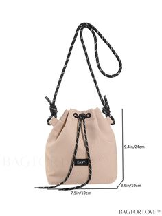 BagForLove - Stylish Womens Nylon Bucket Bag: Lightweight, Drawstring Closure, Thick Shoulder Strap, Crossbody Option Product Description Color Khaki Type Bucket Bag Bag Size Mini Style Fashionable Strap Type Adjustable Closure Type Drawstring Pattern Type Plain Composition 10% Acrylic Material Nylon Size Chart INCH CM Strap Length Bag Length Bag Width Bag Height 47.2 inch 7.5 inch 3.9 inch 9.4 inch Strap Length Bag Length Bag Width Bag Height 120 cm 19 cm 10 cm 24 cm Details Pictures Similar Pr Casual Travel Shoulder Bag With Drawstring, Casual Drawstring Shoulder Bag For Travel, Casual Nylon Bucket Bag For Daily Use, Daily Use Drawstring Shoulder Bag, Casual Nylon Bucket Bag With Adjustable Strap, Casual Bucket Shoulder Bag For Outdoor, Nylon Bucket Bag For Everyday Use, Everyday Nylon Bucket Bag, Beige Shoulder Bag For Summer Outdoors