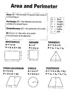 the area and perimeter worksheet is shown in this diagram, which shows how to find