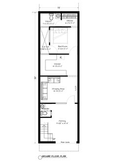 the floor plan for a small house with one bedroom and an attached bathroom, which is also