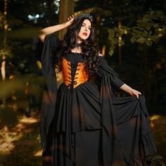 Reminisce Renaissance Outfit Medieval Dress Sorceress - Etsy Long Sleeve Corset Dress For Halloween Cosplay, Halloween Underbust Costume For Costume Party, Halloween Witchy Overbust Corset Dress, Witchy Overbust Corset Dress For Halloween, Witchy Halloween Overbust Corset Dress, Witchy Overbust Dress For Cosplay, Witchy Overbust Cosplay Dress, Fitted Gothic Cosplay Costume For Festival, Gothic Fitted Cosplay Costume For Festival