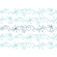 the snowflakes and swirls are drawn in blue ink on a white background