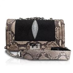 GENUINE PYTHON AND STINGRAY HANDBAG ANGEL WINGS-Handbag-Pisani Maura-Pisani Maura American Fashion Women, Dark Elegance, Cross Shoulder Bags, Python Skin, Evening Purse, Leather Silver, Stingray, Louis Vuitton Twist Bag, Womens Tote